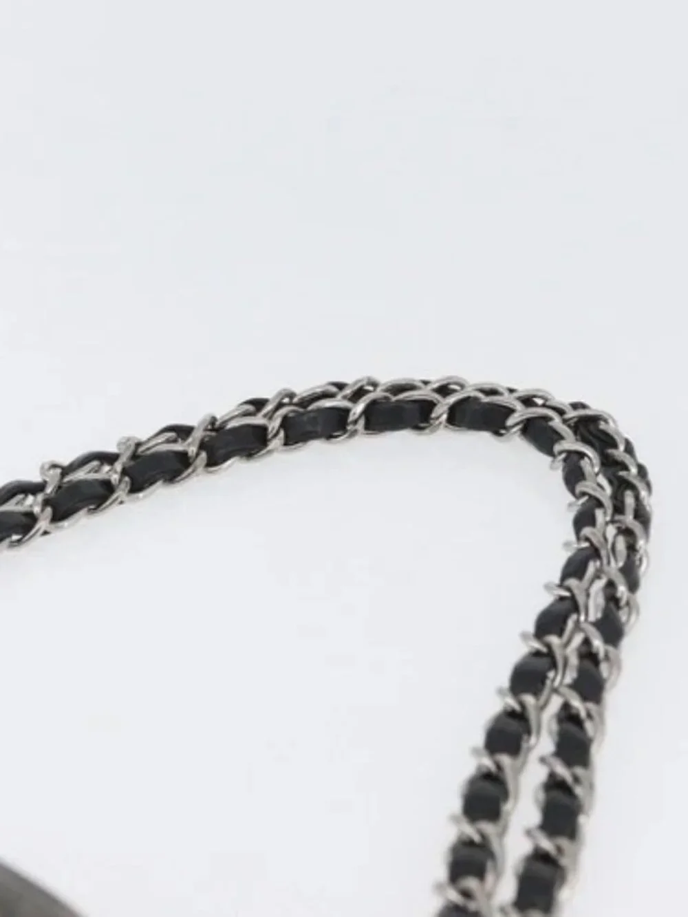 CHANEL Chain Shoulder Bag Satin Black Silver CC Auth ARZ448A